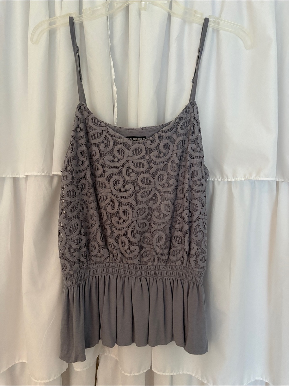 Express Gray Lace Overlay Spaghetti Strap Peplum Tank